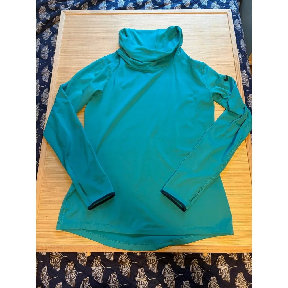Nike Pro Dri-FIT Womens L Teal Cowl Neck Long Sleeve Thumbhole Running Top